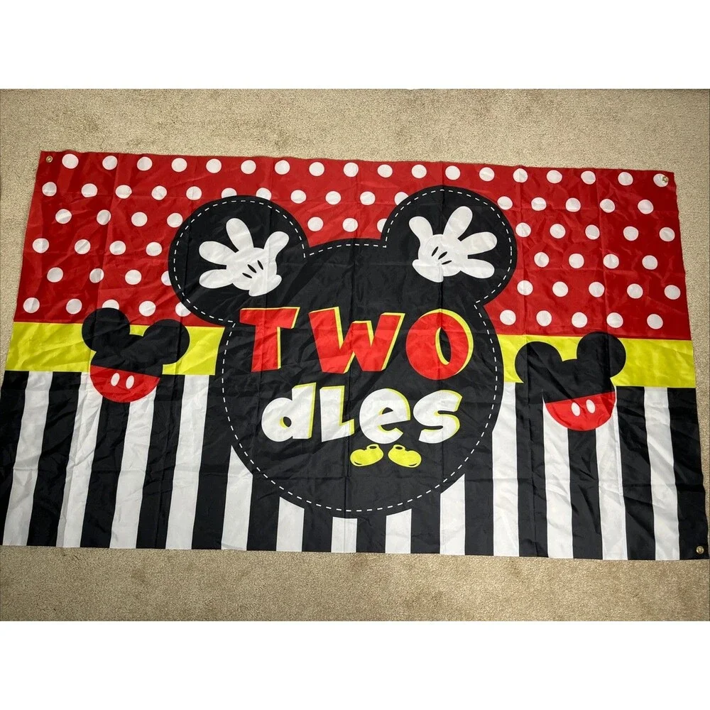 Mickey 2nd‎ Birthday Photography Backdrop Mickey Inspired Oh Twodles 60 X 35”